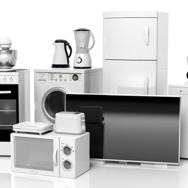 Group of home appliances isolated on white background